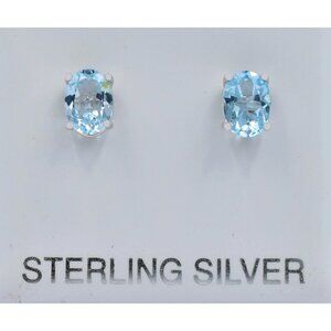 Genuine 2.14 Cts Aquamarine Stud Earrings .925 Sterling Silver